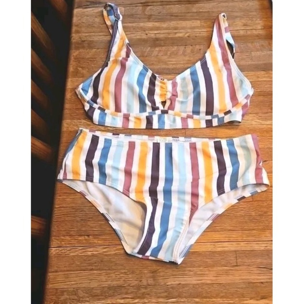 New Striped S 2 Pc Bikini Padded Bathing Swimsuit Adjustable Straps Beachwear
